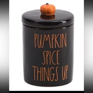 Rae Dunn Fall Halloween Canister Jar with Lid "Pumpkin Spice Things Up”